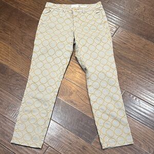 Anthropologie Beige and Gold Circle Pattern Straight Leg Jeans